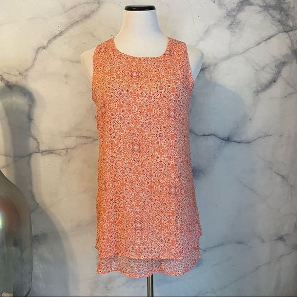 Fever Tops - 3/$20 Fever Peach Geometric Print Double Layer Sleeveless Blouse Size Small